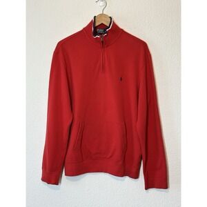 Vintage Polo Ralph Lauren Red‎ Cotton Quarter-Zip Pullover Size Medium Preppy